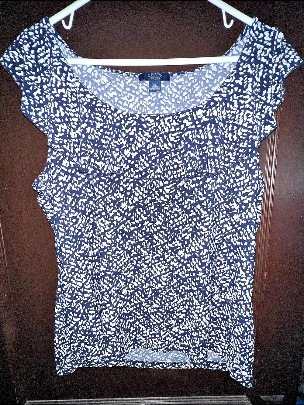 Chaps Animal Print Short Sleeve Top Blue XL Like New